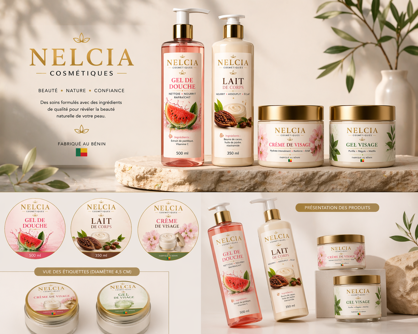 Création d’identité visuelle & packaging – Nelcia Cosmétiques